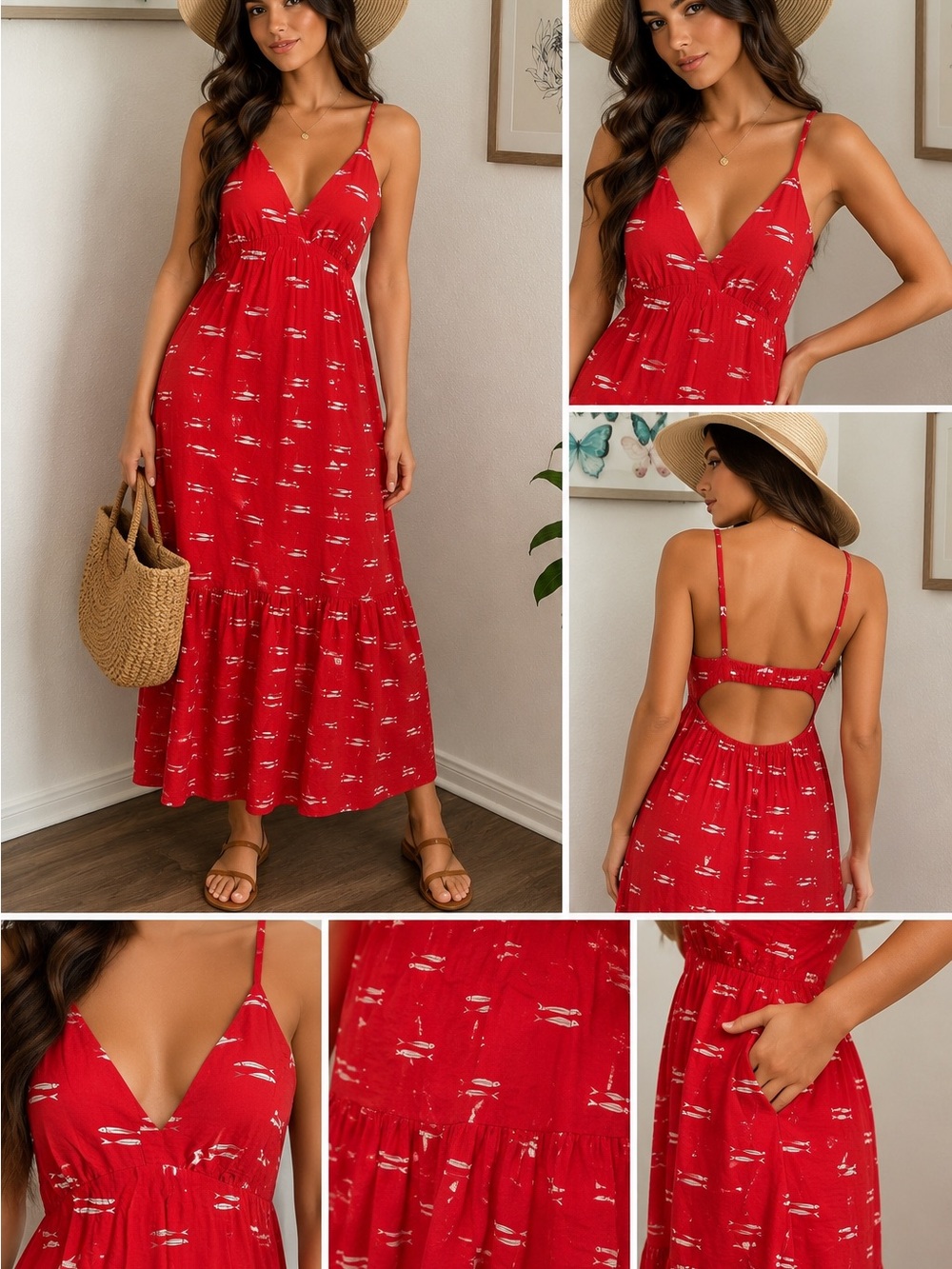 a new day Red Spaghetti-Strap Maxi Dress with Side Slit and Open Back